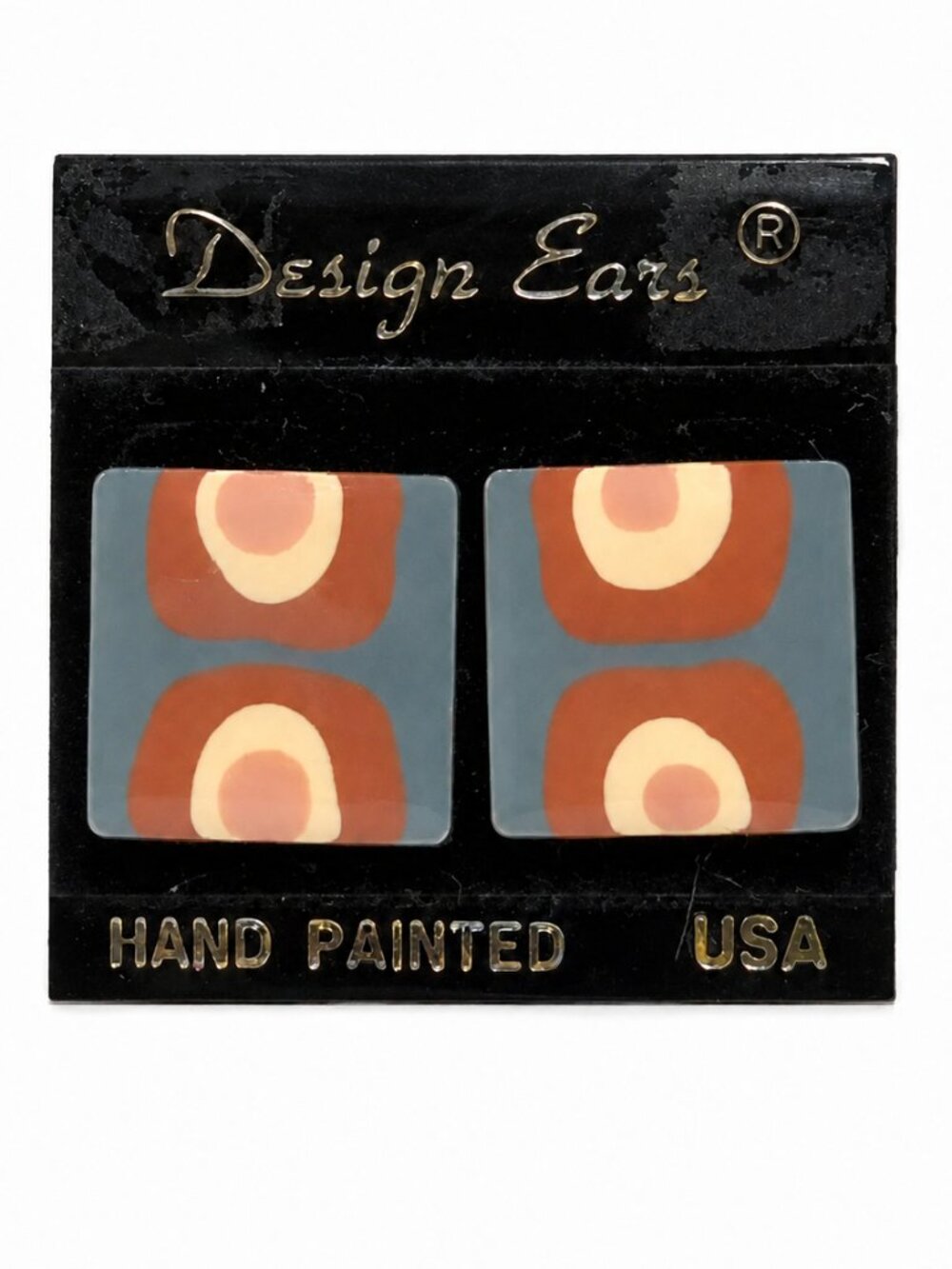 Design Ears Vintage Hand Painted Geometric Abstract Art Square Stud Earrings